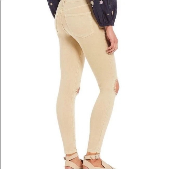 Free People Busted Knee Skinny Jeans Khaki Tan 25 - Picture 6 of 9